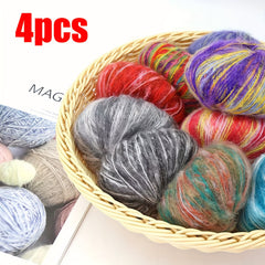 4pcs Multicolor Mohair Yarn for Crocheting and Knitting 25g pc