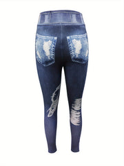 Faux Denim Print Yoga Leggings Sports Tight Pants Women's Activewear