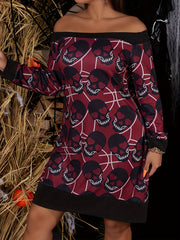 Halloween Gothic Dress Women's Plus Skull Print