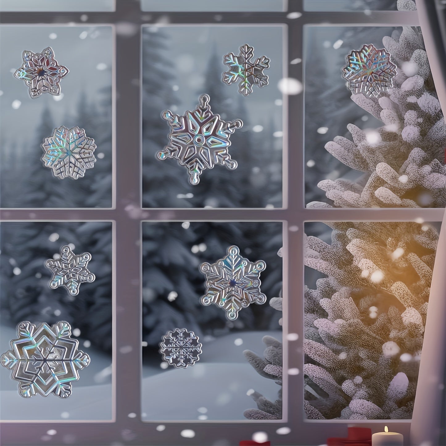 Colorful Snowflake Christmas Tree Snowman Window Stickers