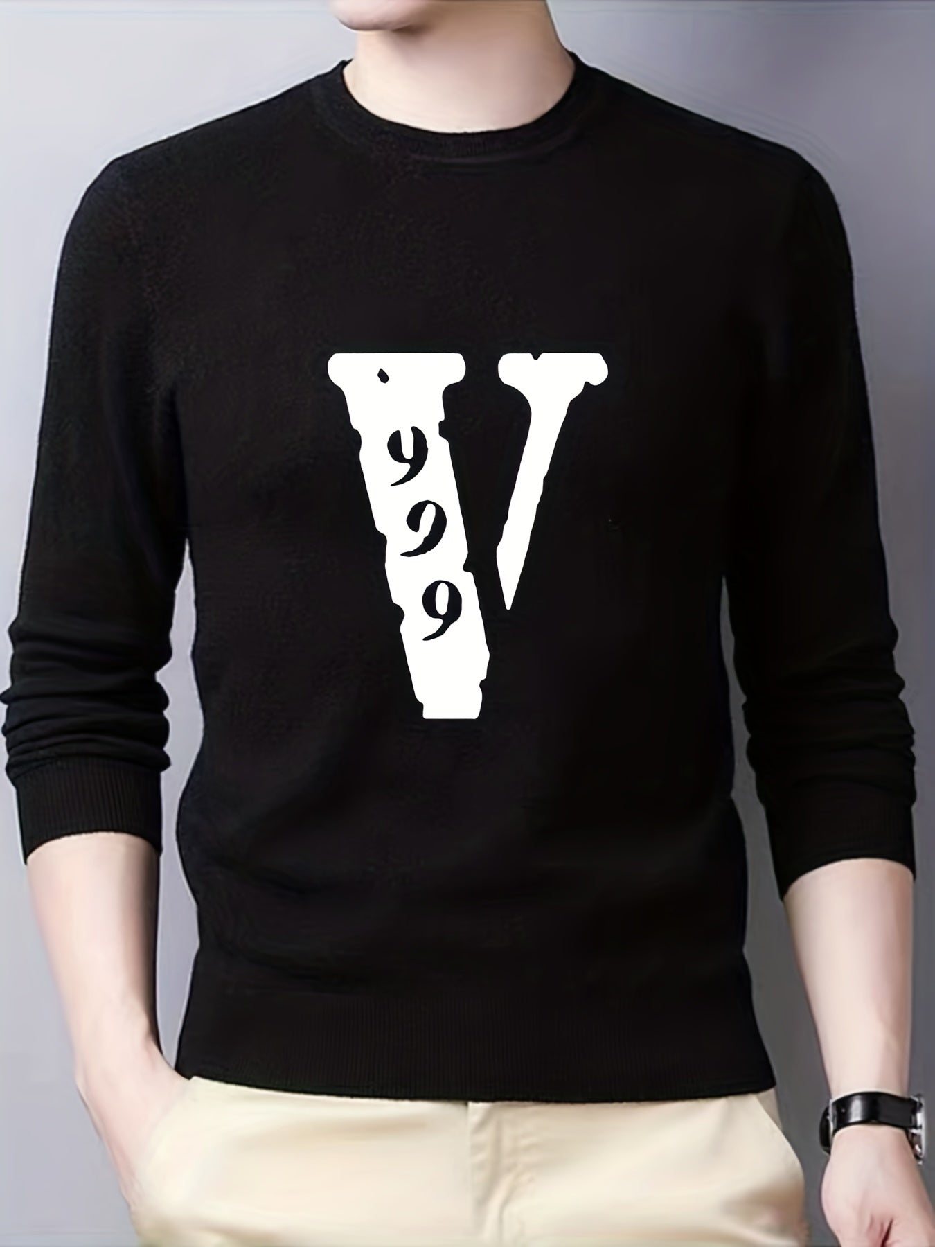 Men's V-Neck Knitted Sweater for Fall Winter