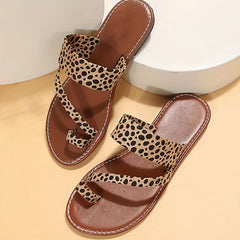 Leopard Print Flat Slides Non Slip Sandals