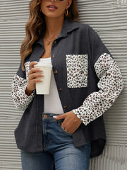 Leopard Print Button Down Coat Lapel Long Sleeve Outerwear