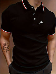 Men's Deer Graphic Polo Shirt Casual Stretch Button-Up Short Sleeve
