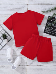 2pcs Boys Teen Casual Block T Shirt & Shorts Set For Summer