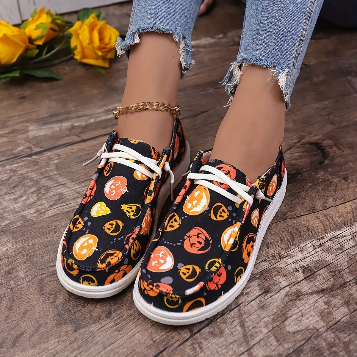 Scary Pumpkin Pattern Loafers Shoes - Halloween Style