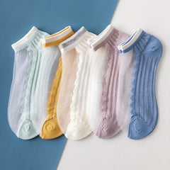 5 Pairs Contrast Mesh Low Cut Ankle Socks Women's Stockings