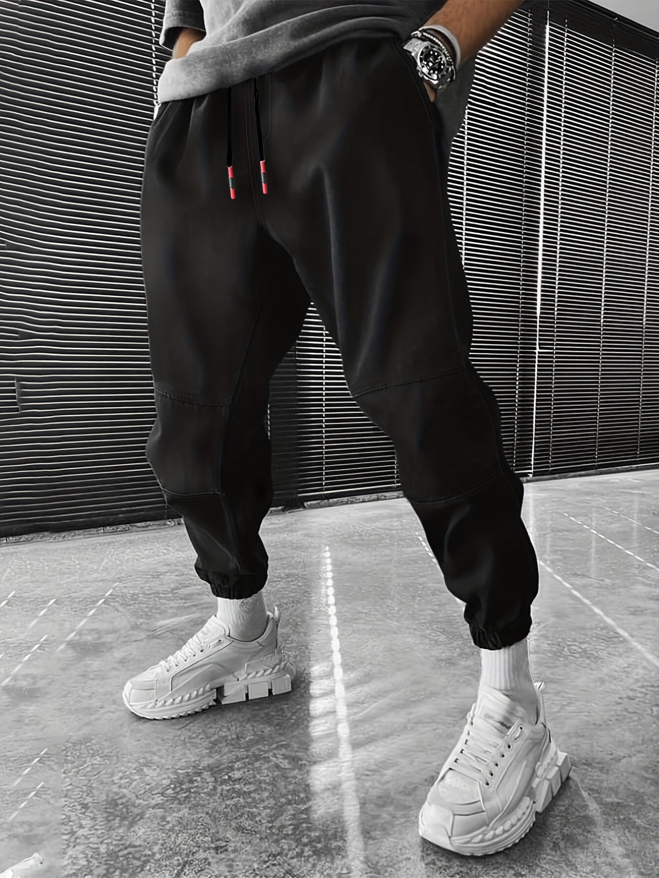Men's Solid Drawstring Sweatpants Loose Fit Casual Joggers