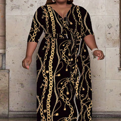 Plus Chain Print Maxi Dress With Belt