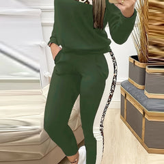 Women's Plus Leopard Print Long Sleeve Top & Pants Set