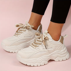 Women's Knitted Mesh Sneakers Lace Up Low Top Non Slip Platform Shoes