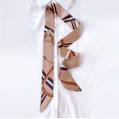 5pcs Set Skinny Scarf & Hair Tie Brown Ribbon Neckerchief Twilly Scarf
