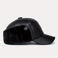 Men's Winter Leather Ear Protection Warm Hat for Elderly