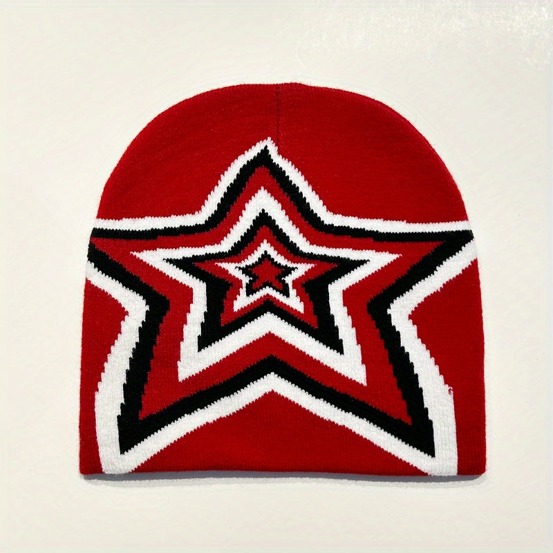 Elastic Star Pattern Knit Beanie Hat for Men Women