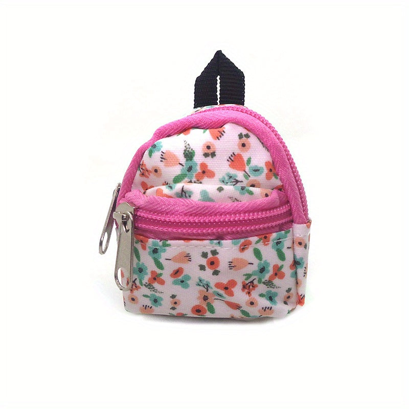 1:12 Schoolbag Floral Pink Strap Zipper Dollhouse Accessory