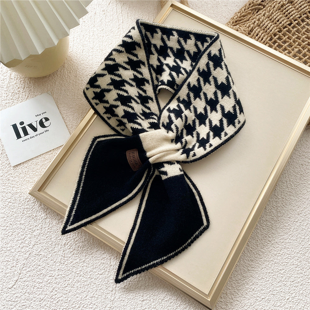 Houndstooth Knit Neck Scarf Art Print Scarf