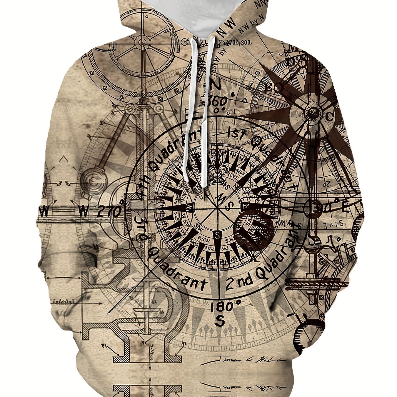 Compass Pattern 3D Print Hoodie Men's Casual Pullover Hooded Sweatshirt
