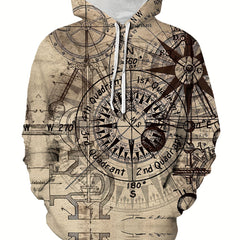 Compass Pattern 3D Print Hoodie Men's Casual Pullover Hooded Sweatshirt