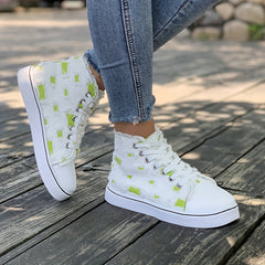 Women's High Top Canvas Sneakers Round Toe Lace Up Skate Shoes