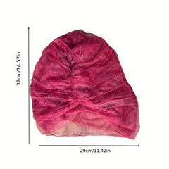Soft Solid Mesh Turban Cap Pleated Mesh Breathable Head Wrap Elastic Beanie