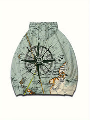 Compass Print Graphic Hoodie Loose Pullover for Men