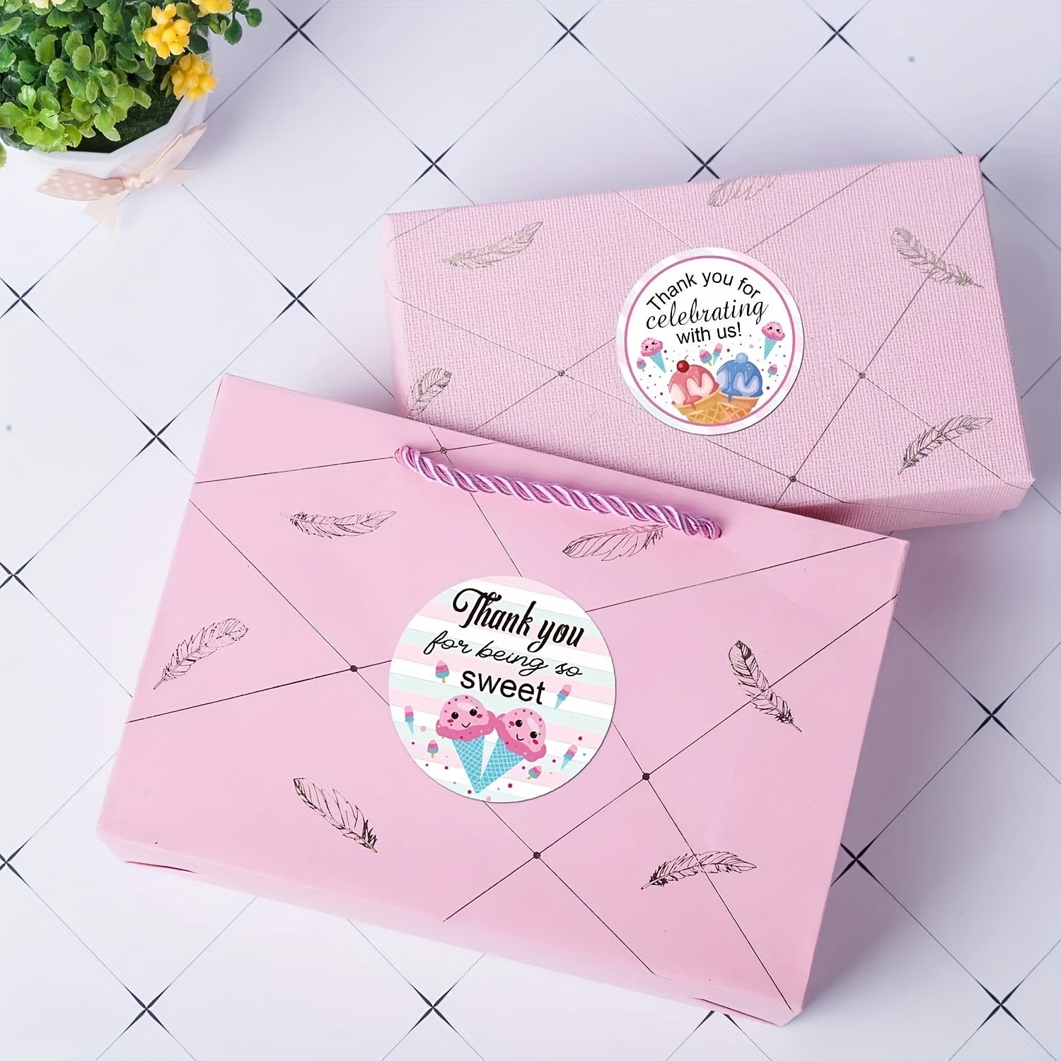 Ice Cream Thank You Stickers 500pcs - Birthday Party Themed Labels