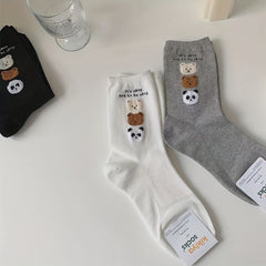 3 Pairs Cartoon Bear Print Socks All-match Sports Socks Women's Stockings