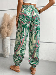 Paisley Print Stirred Waist Carrot Pants Baggy Pants