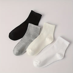 4 Pairs Solid Socks Women's Comfy & Breathable Stockings