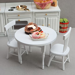 Miniature Dollhouse Wooden Round Table Set