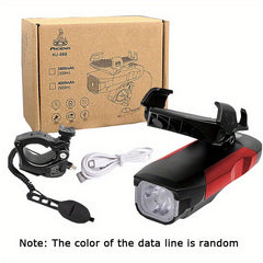 USB Rechargeable Bike Headlight with Phone Holder Horn Waterproof 4000mAH
