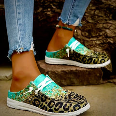 Leopard Print Canvas Slip On Loafers Casual Flat Sneakers