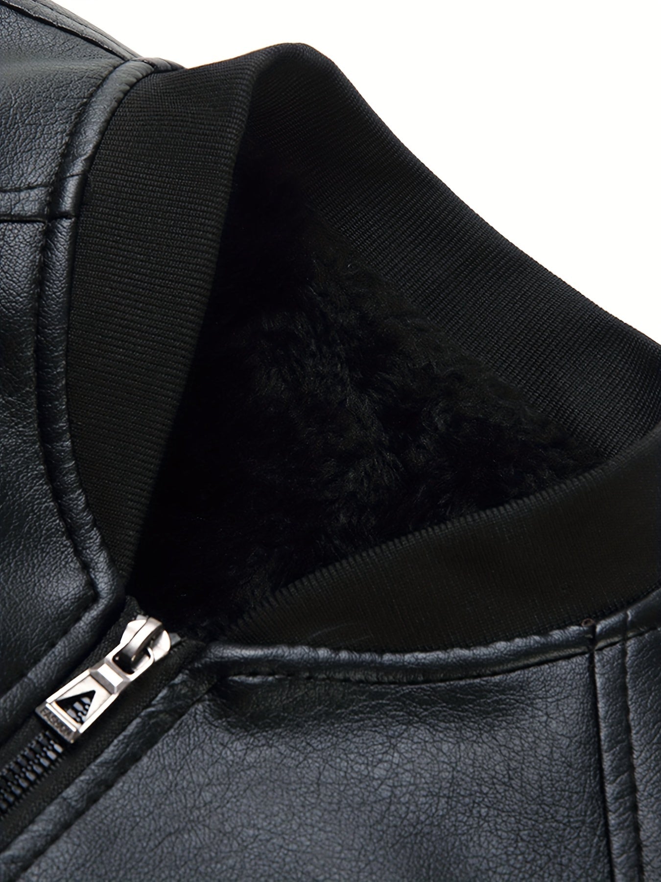 Men's Fleece Faux Leather Jacket - Zip Up Lapel - Fall/Winter