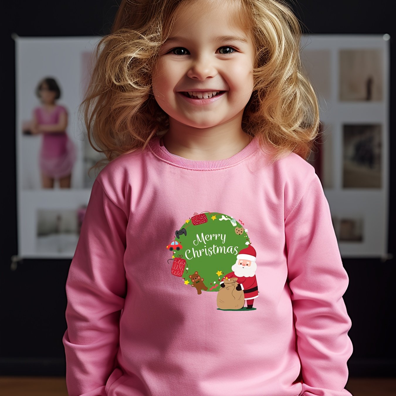 Merry Christmas Santa Print Crew Neck Sweatshirt Kids Clothes
