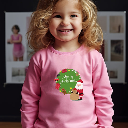 Merry Christmas Santa Print Crew Neck Sweatshirt Kids Clothes