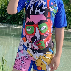 Abstract Art Printed Short Sleeve Swimsuit for Boys