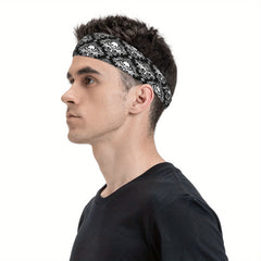 Men's Skull Pattern Headband & Gothic Grip for Gym Running Soft Fit