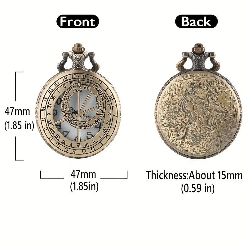 Vintage Bronze Astronomical Round Pointer Quartz Pocket Watch