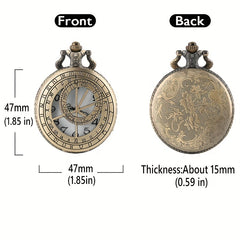Vintage Bronze Astronomical Round Pointer Quartz Pocket Watch