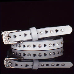 Rhinestone Thin Belt Heart Hollow Solid Jeans Pants Belts Women Men Coat