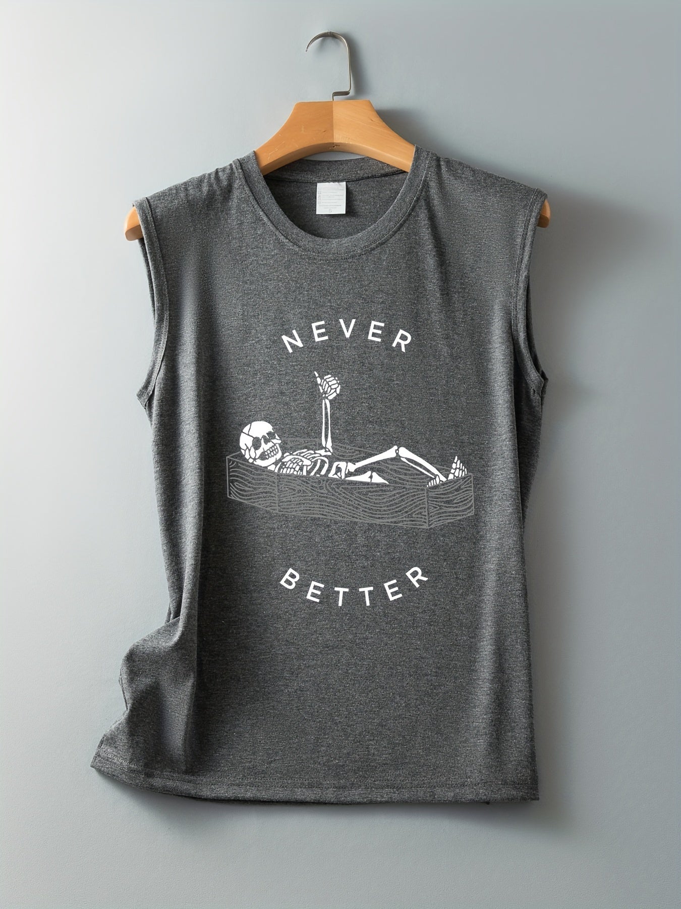 Skeleton & NEVER BETTER Print Tank Top Sleeveless Top For Summer Women