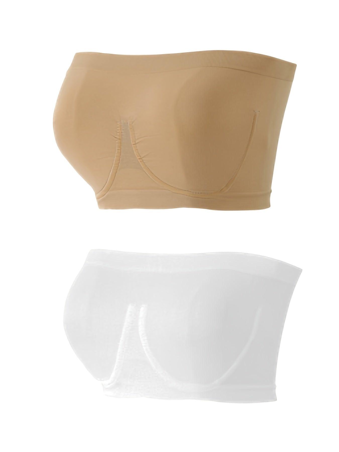2 Pack Plus Size Tube Bra Set Women's Plain Ruched Wireless Prom Dress Two Piece