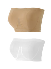 2 Pack Plus Size Tube Bra Set Women's Plain Ruched Wireless Prom Dress Two Piece