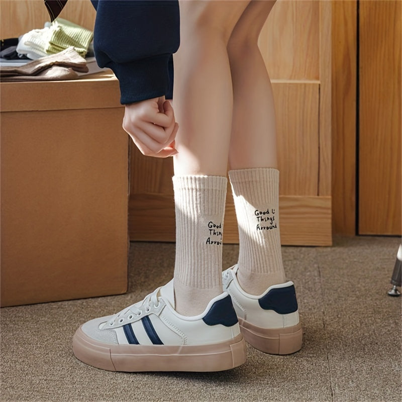 Letter Embroidery Sports Socks Women's Stockings