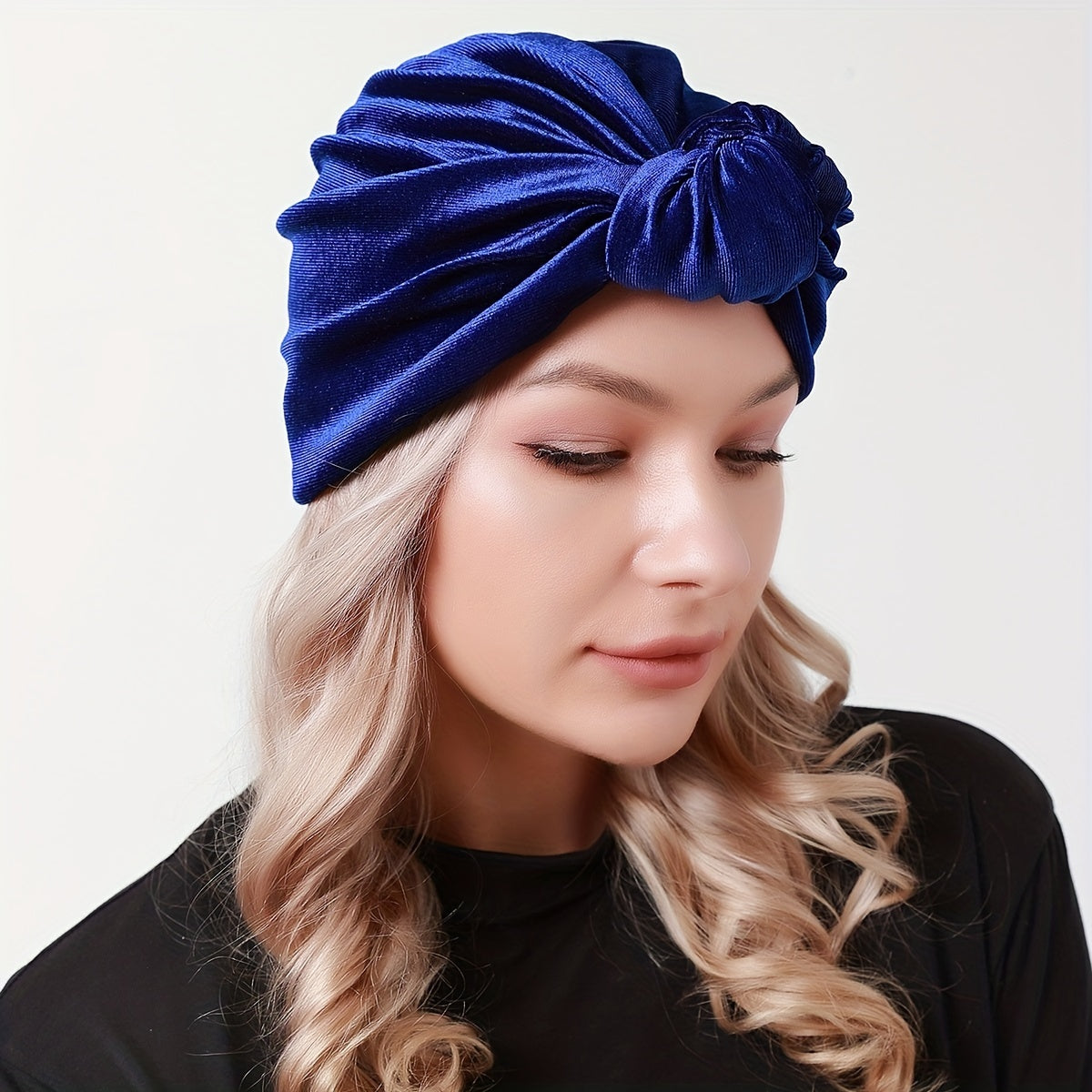 Solid Velvet Turban Cap Head Wrap Elastic Hijab Bonnet Chemo Hats