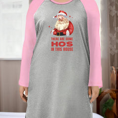 Women's Plus Size Santa Print Round Neck Tee Sleep Dress