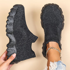 Women's Breathable Knit Platform Sneakers Slip On Outdoor Shoes