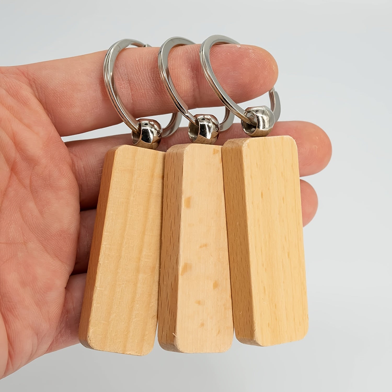 3pcs Wooden Keychain Blanks Rectangle Shape Engravable Portable Key Rings
