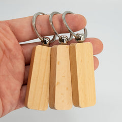 3pcs Wooden Keychain Blanks Rectangle Shape Engravable Portable Key Rings