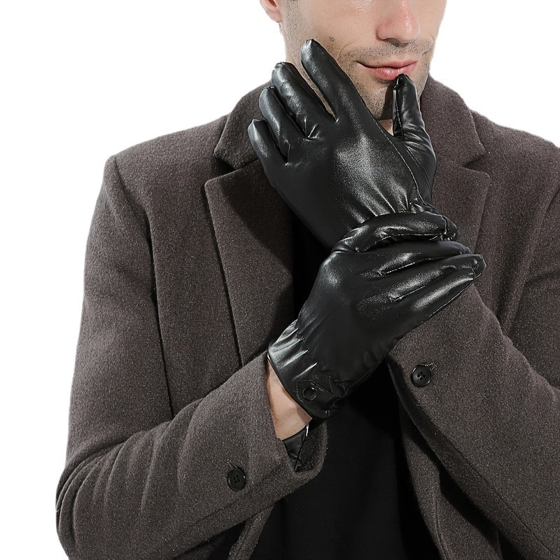 Winter Touch Screen Gloves PU Leather Velvet Warm Gloves